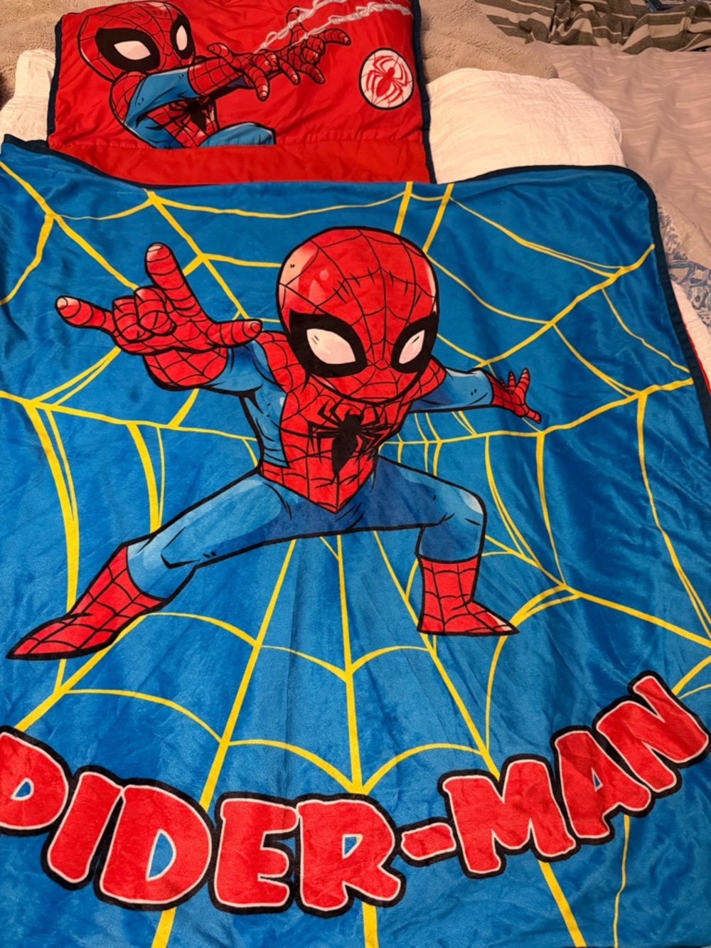 Marvel Spider-Man Kids Roll-Up Sleeping Bag Nap Mat Blanket Red Blue Travel Camp